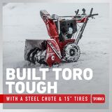 Built Toro tough with a steel chute & 15 inch tires