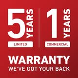 We've got you covered 5-year limited, 1 year commercial warranty