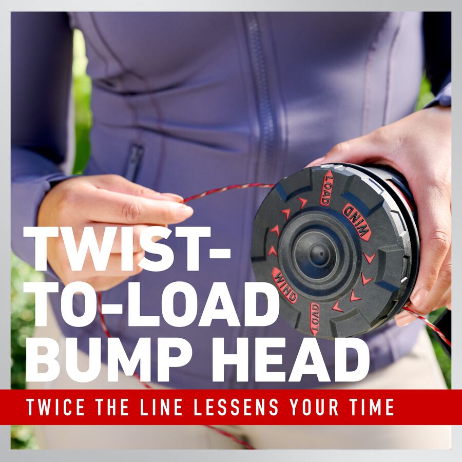 Twist-to-load bump head - twice the line lessens your time.