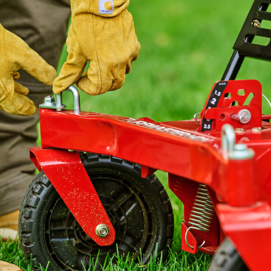 TurfMaster mower close up on changing mower height