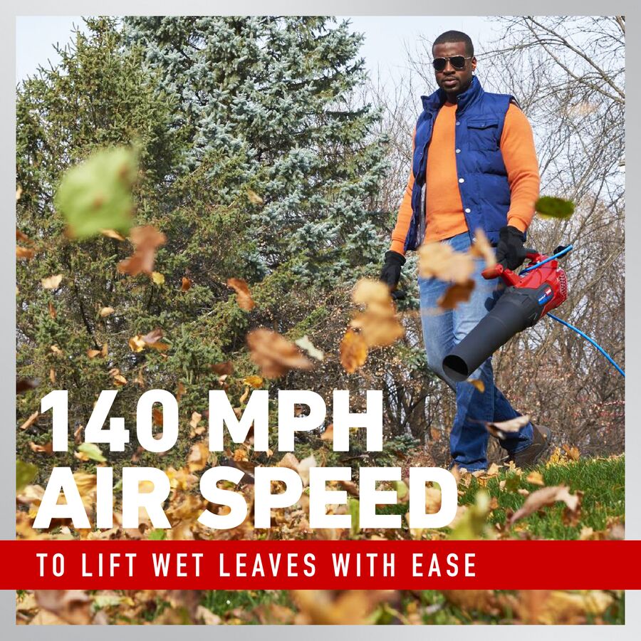 140 mph air speed to lift wet leaves with ease