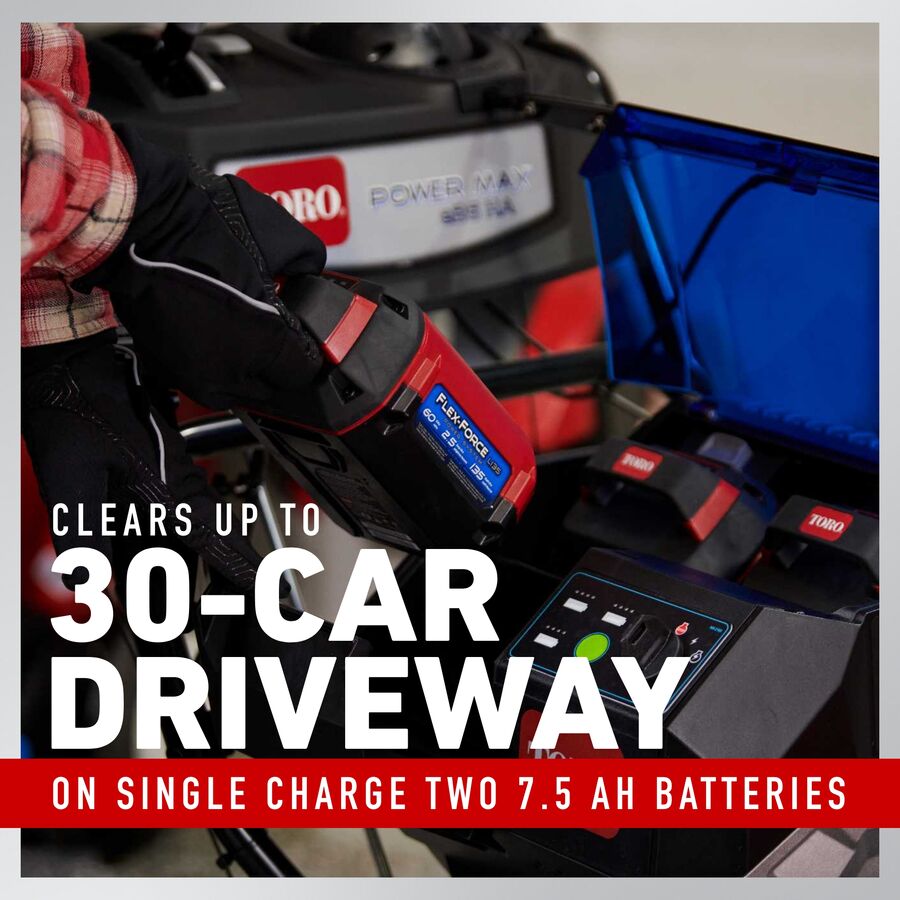Clears up to 30-car driveway on single charge tow 7.5 Ah batteries