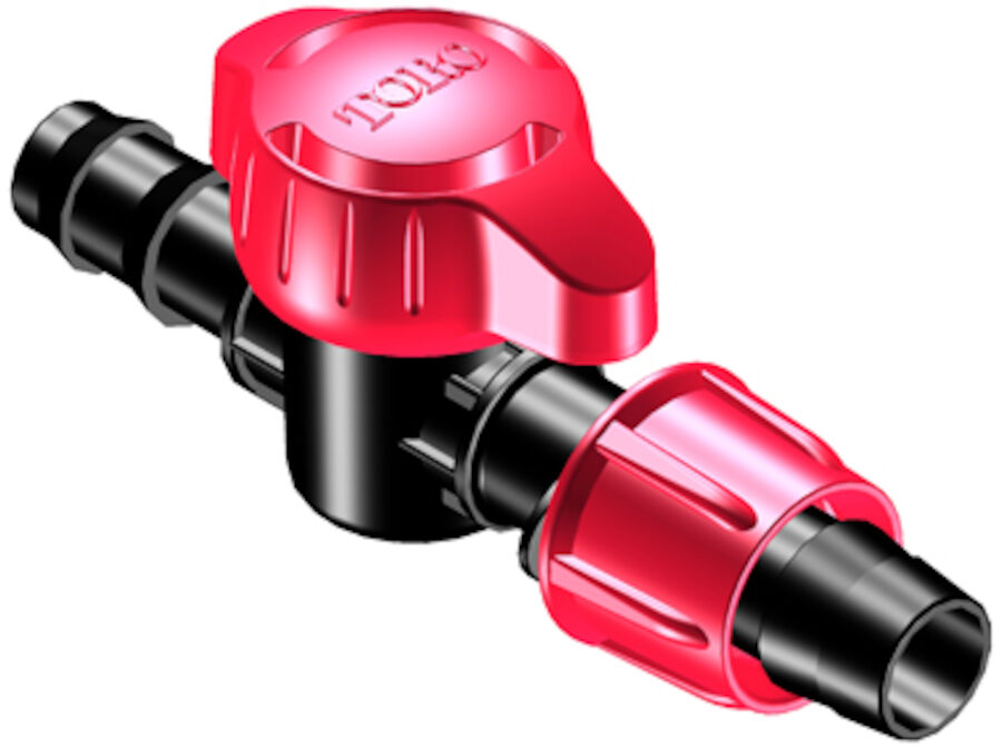 Red and black shutoff valve x barb hose adapter