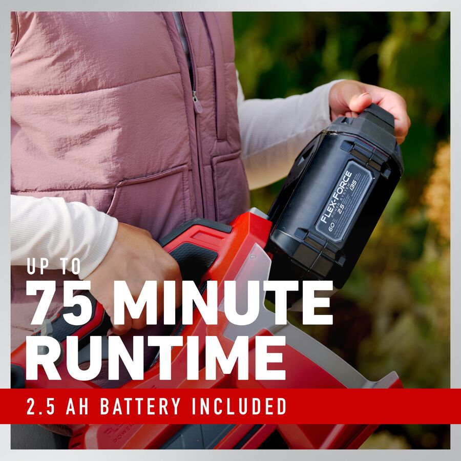Up to 75 minute runtime 2.5 Ah battery included
