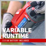 Variable runtime 2.0 ah battery included