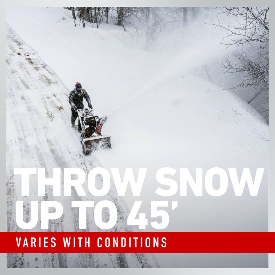 Throws snow up to 45 feet - varies with conditions