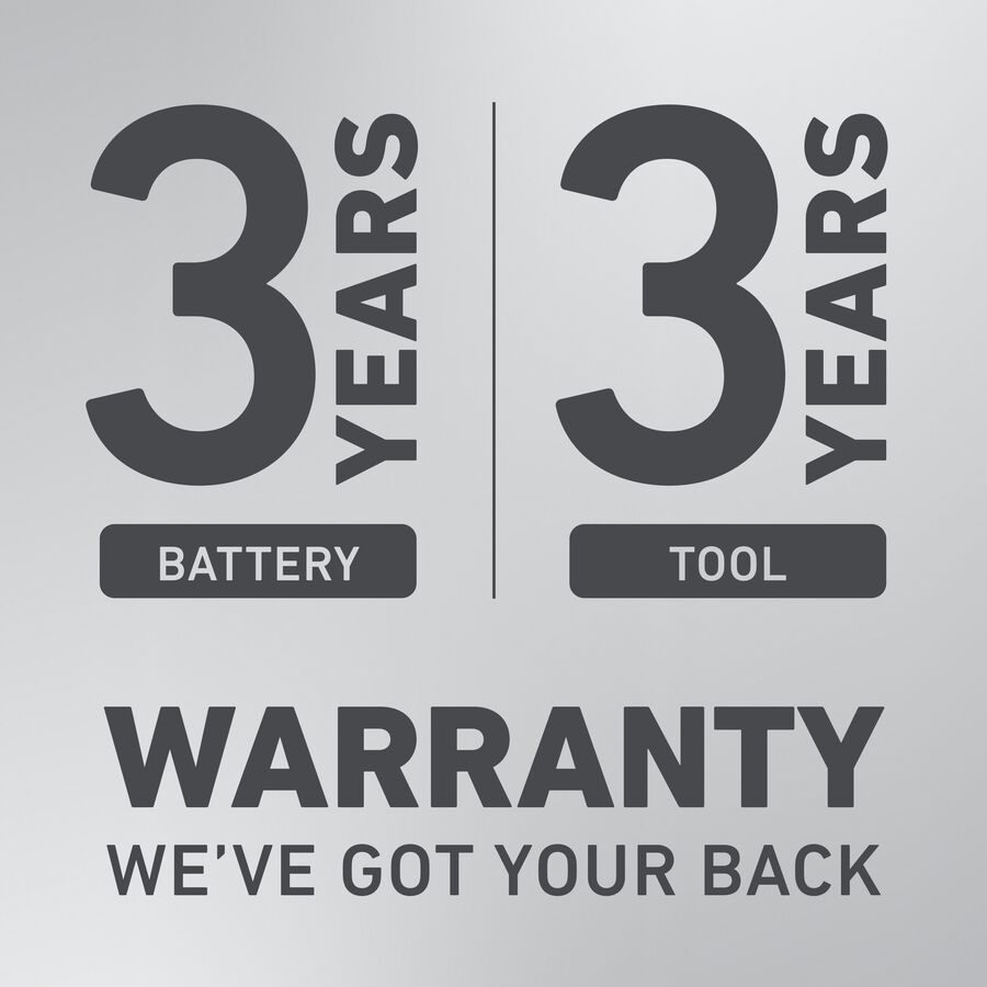 3-years battery, 3-years tool warranty. We've got your back