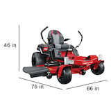 Mower with dimensions - 46 inches high, 75 inches long, 66 inches wide