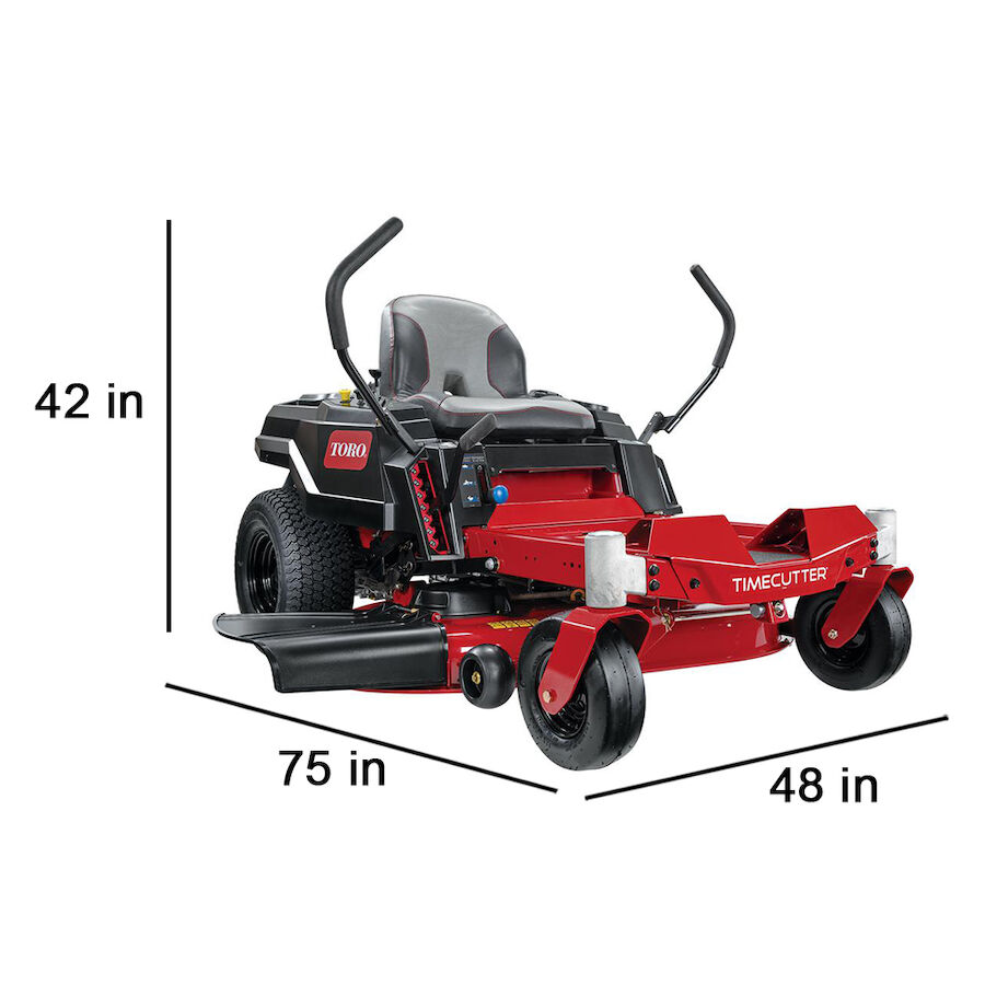 Mower with dimensions - 42 inches high, 75 inches long and 48 inches wide