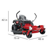 Mower with dimensions - 42 inches high, 75 inches long and 48 inches wide