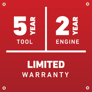 Toro 5 Year Limited Warranty (Tool) and 2 Year Limited Warranty (Engine)
