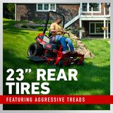23 inch rear tires featuring aggressive treads