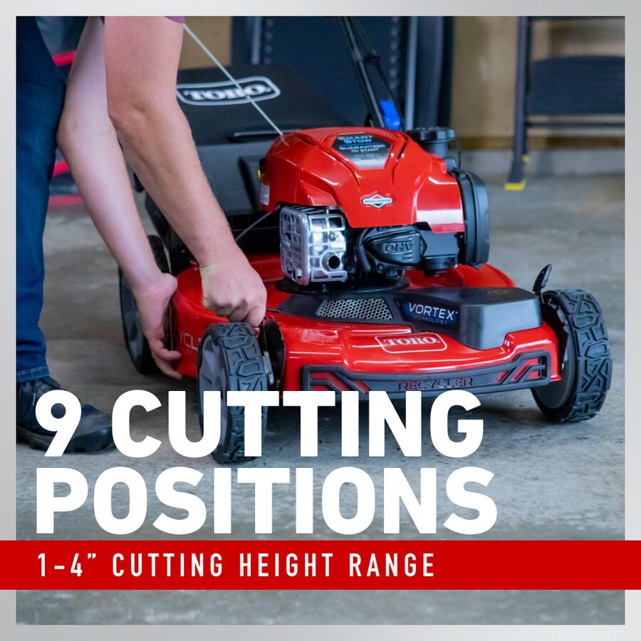 9 cutting positions: 1 - 4" cutting height range