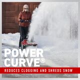 Power Curve reduces clogging and shreds snow