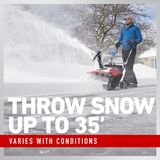 Throw snow up to 35 feet - varies with conditions.