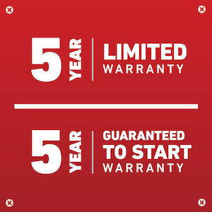 5 year limited warranty; 5 year guaranteed-to-start warranty
