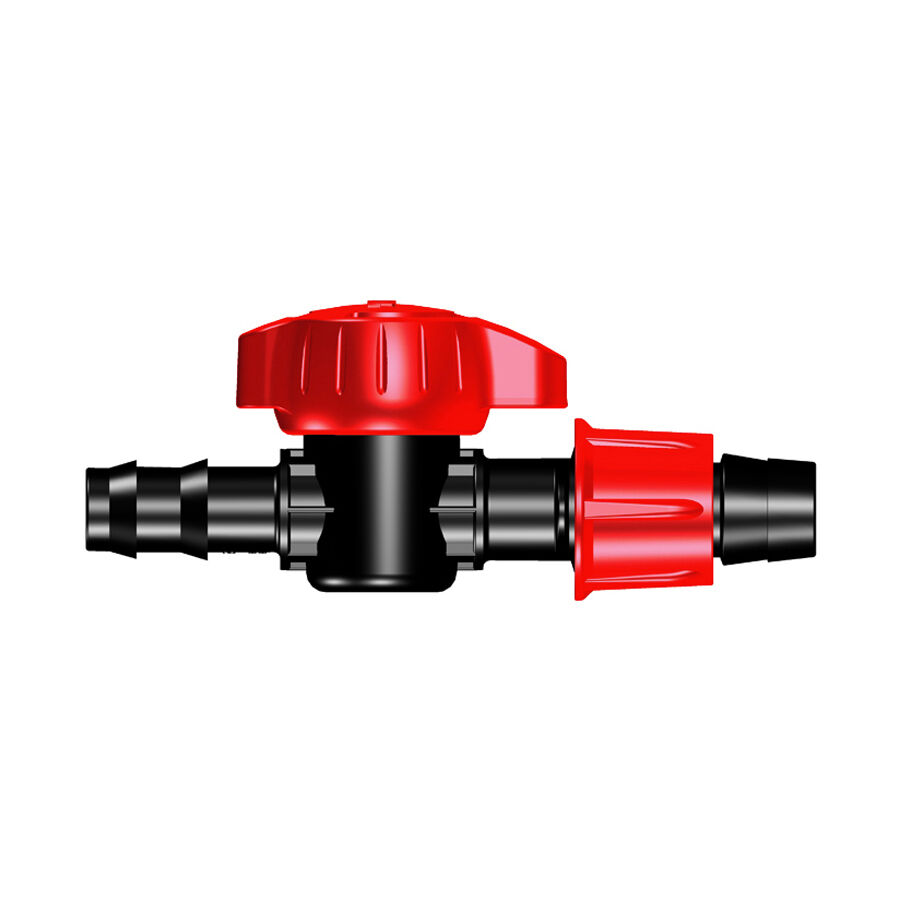 red and black shutoff valve x barb hose adapter