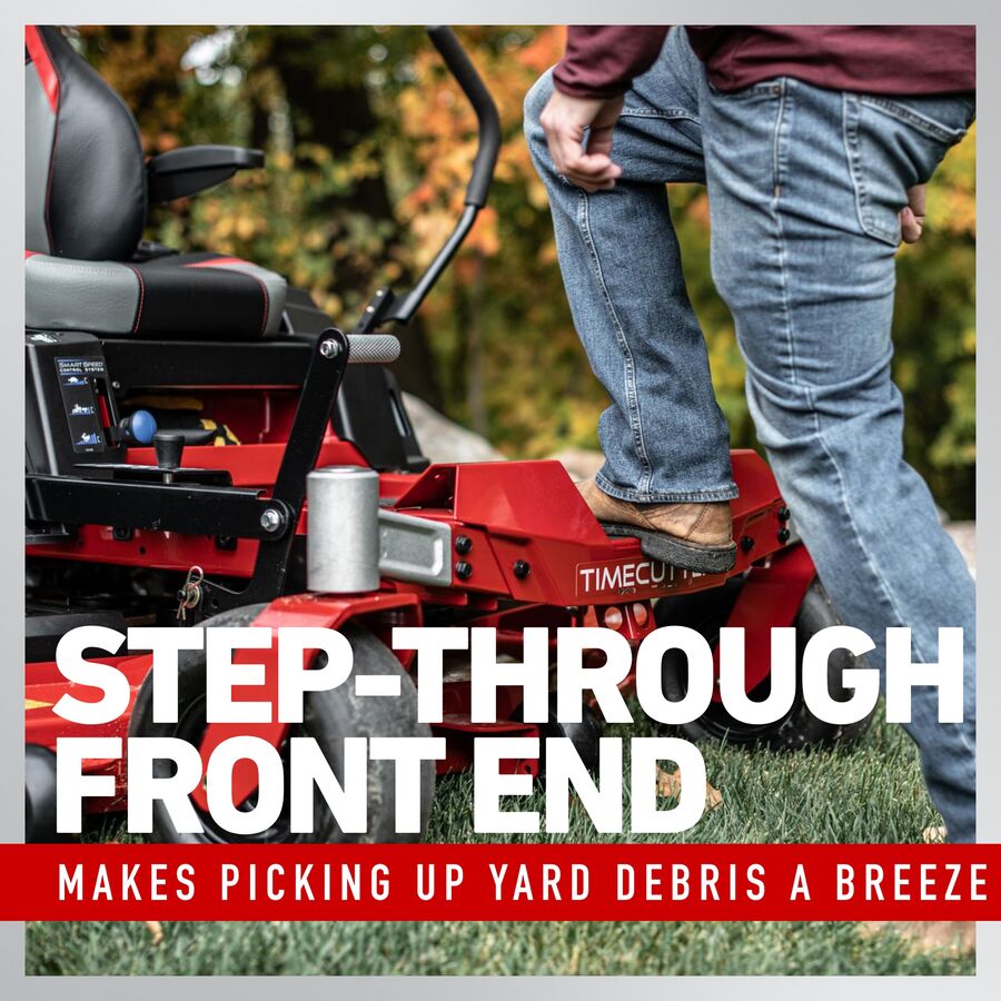 Step through front end makes picking up yard debris a breeze