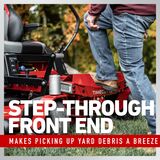 Step through front end makes picking up yard debris a breeze