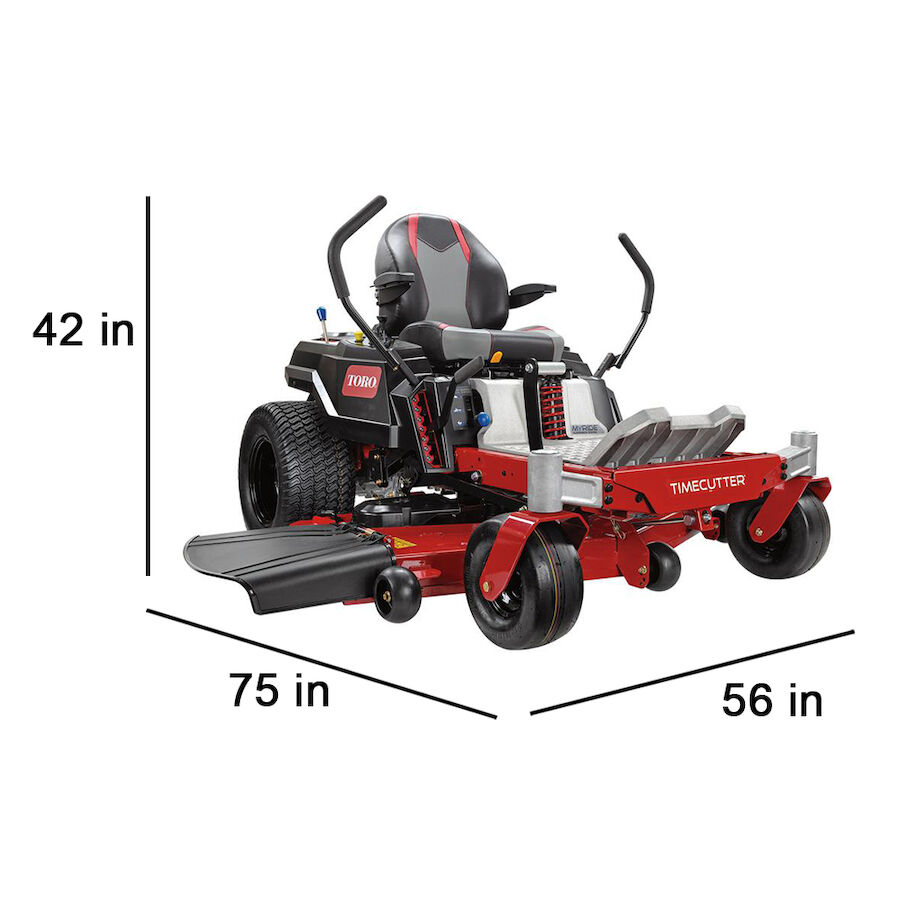 Mower with dimensions - 42 inches high, 75 inches long, 56 inches wide