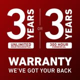 3 years unlimited hours residential warranty OR 3 years 300 hour commercial warranty. We've got your back.
