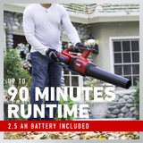 Up to 90 minutes runtime 2.5 AH battery included