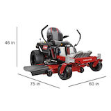 Mower with dimensions - 46 inches high, 75 inches long,60 inches wide