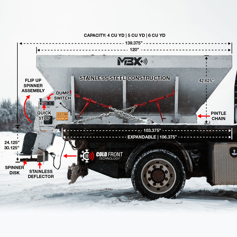 MBX+ 6-Yard Pintle Drive Spreader - VBS27410 4-Yard Base Unit with VBS27460 2-Yard Extension