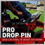 Pro Drop Pin. Deck Lift Pedal to Adjust Cut Height