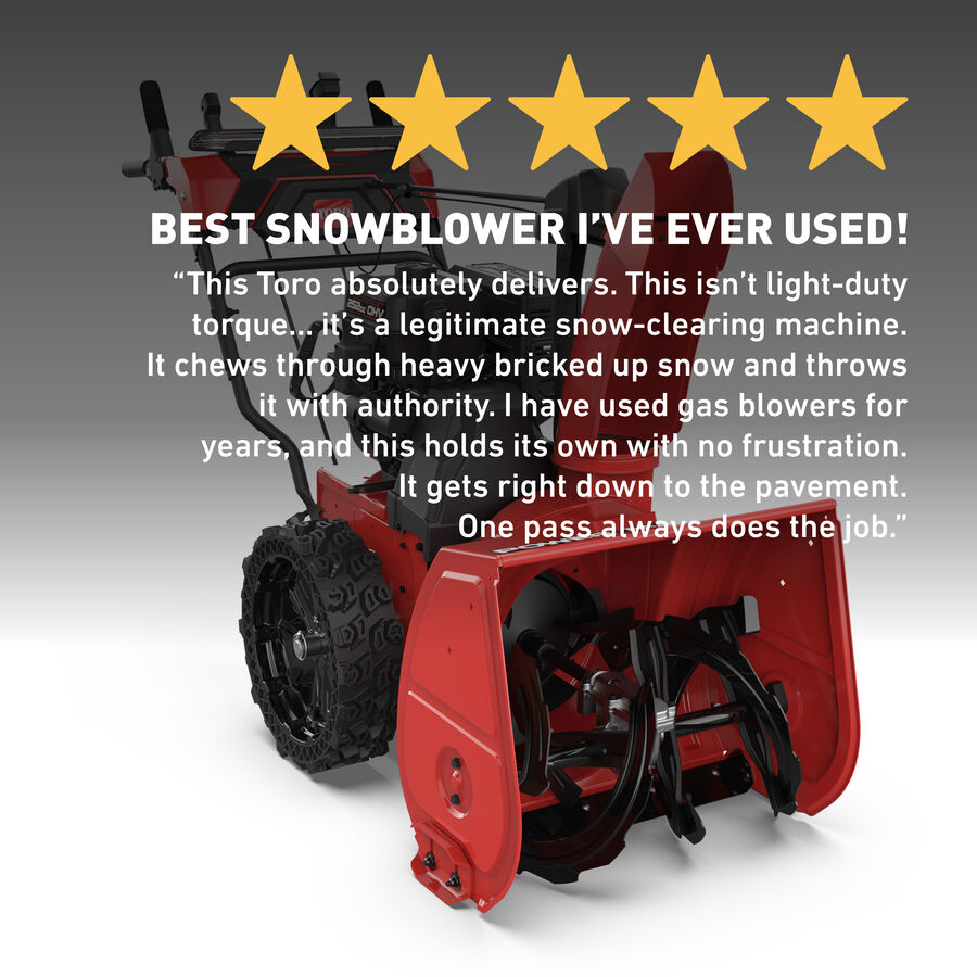 5 Star Review: Best snowblower I've ever used! "This Toro absolutely delivers. This isn't light-duty torque... it's a legitimate snow-clearing machine. It chews through heavy bricked up snow and throws it with authority. I have used gas blowers for years, and this holds its own with not frustration. It gets right down to the pavement. One pass always does the job."
