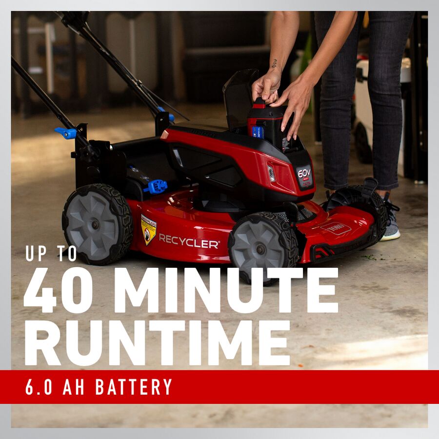 Up to 40 minute runtime 6.0 ah battery