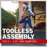 Toolless assembly fits 4" - 5.25" tube diameters