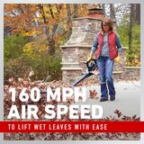 160 mph air speed to lift wet leaves with ease