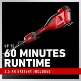 Up to 60 minutes runtime - 2.5 ah battery included