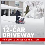 Clears up to 12-car driveway on a single charge 7.5 ah battery