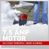 Series-wound 7.5 amp motor delivers powerful snow blowing