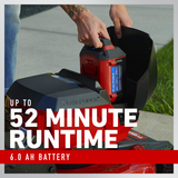 Up to 52 minute runtime - 6.0 AH battery