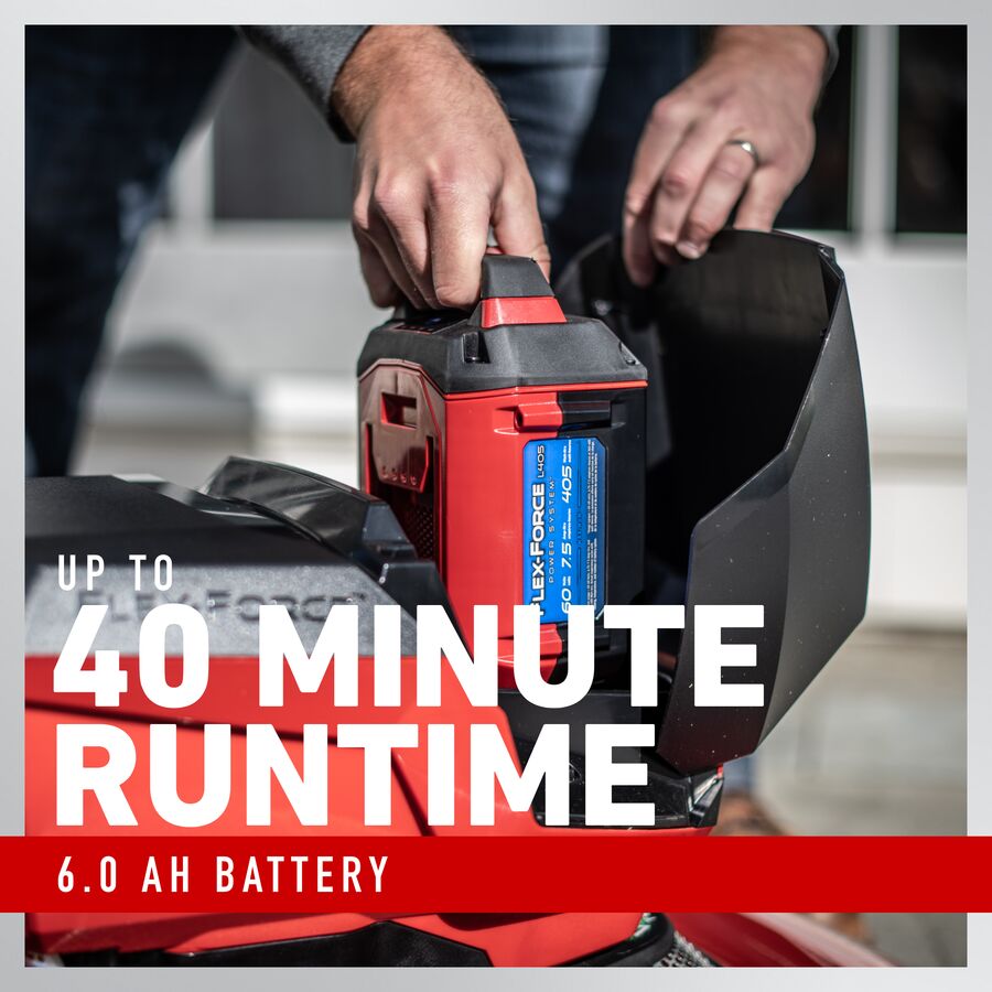 Up to 40 minute runtime - 6.0 Ah battery