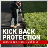 Kick back protection - built-in skid plate and mud flap