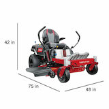 Mower with dimensions - 42 inches high, 75 inches long and 48 inches wide