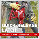 Quick-release latch converts blower to vacuum in seconds