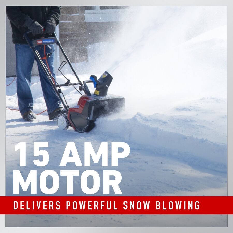 15 amp motor delivers powerful snow blowing