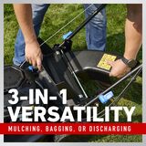 3-in-1 Versatility - mulching, bagging, or discharging