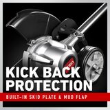 Kick back protection - built-in skid plate and mud flap